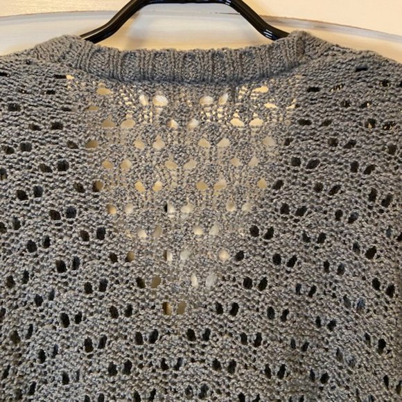 Saltwater Luxe Boxy Cable Knit Cardigan in Grey Blue - Picture 5 of 7
